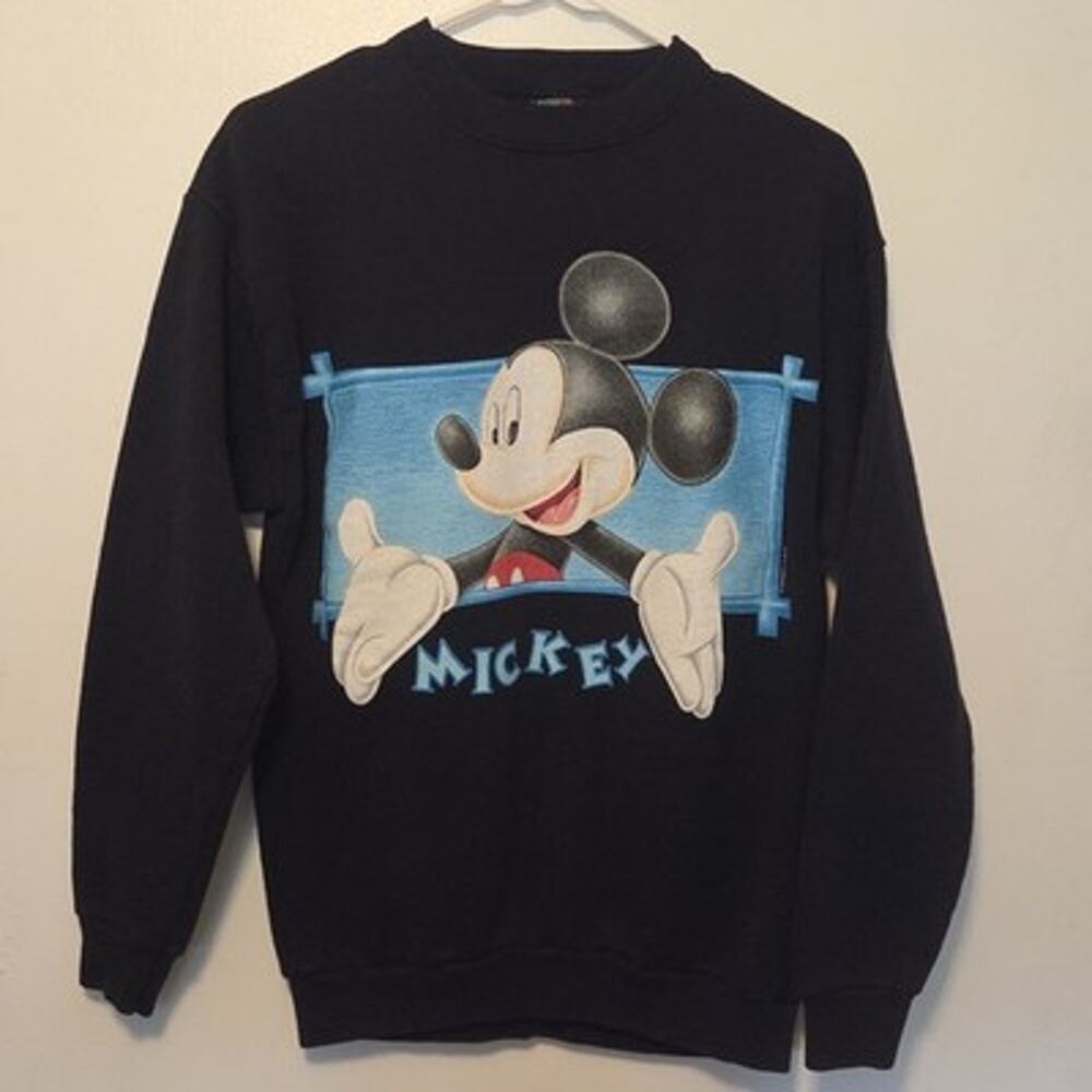 Vintage 90s Disney Mickey Mouse Black Crewneck Sweatshirt Mens M Jerry Leigh